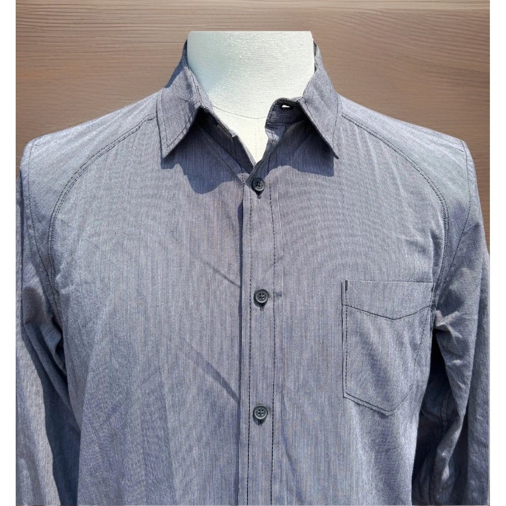 Howe Button Down Shirt Mens Large Midnight Blue Microstripe Raglan Modern Indie - Picture 2 of 6